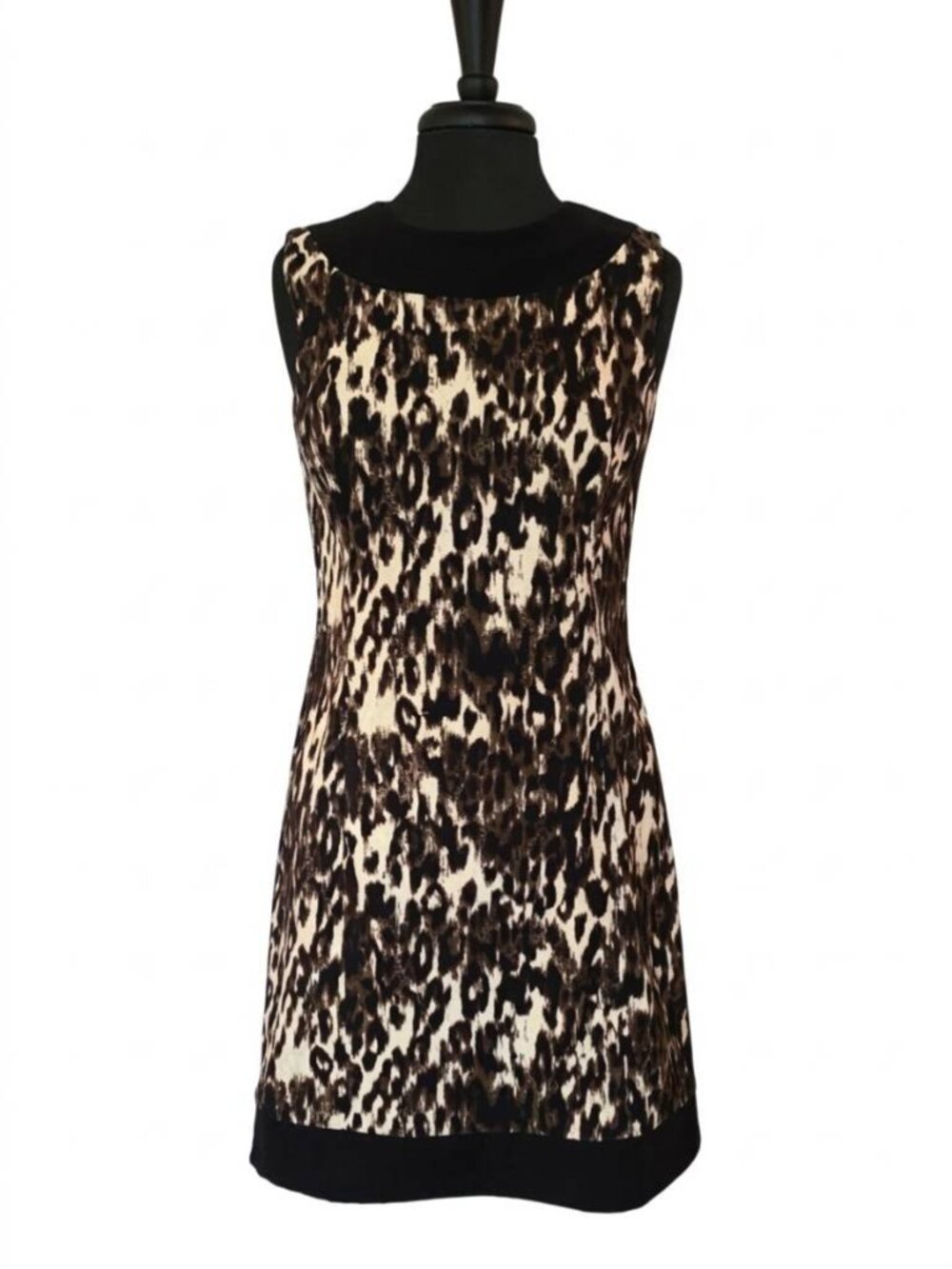 AB Studio Leopard Shift Dress Scoop Neck Sleeveless Animal Print Colorblock SZ 8